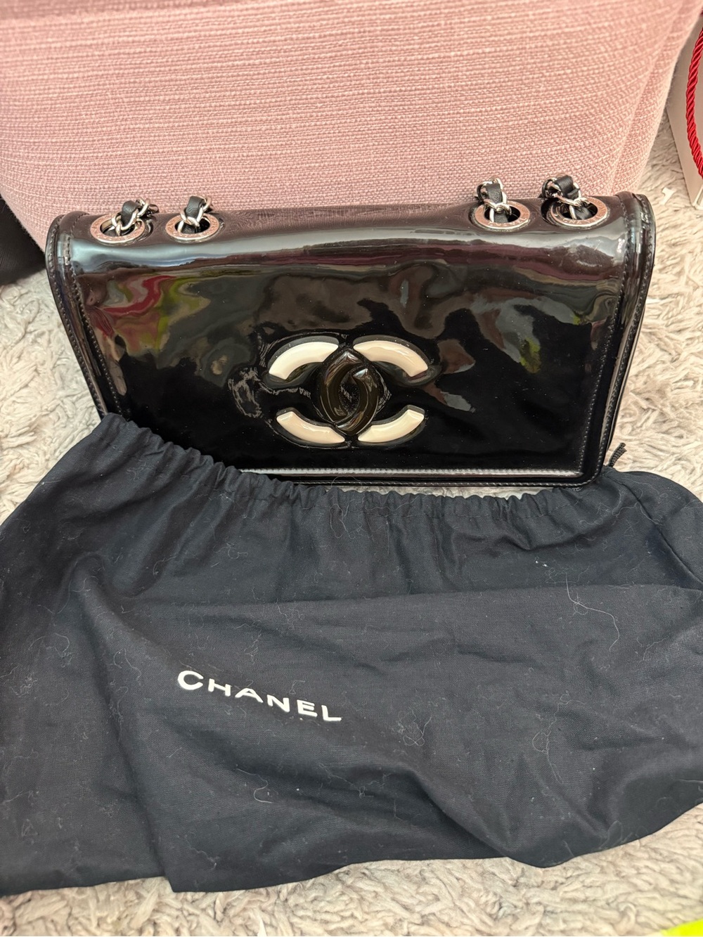 CHANEL Lipstick Black Patent Leather Chain Shoulder Bag with tri-color CC - Picture 10 of 10